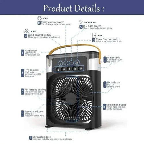 3-in-1 Portable Air Conditioner Fan with LED Light - USB Cooling Dubai UAE